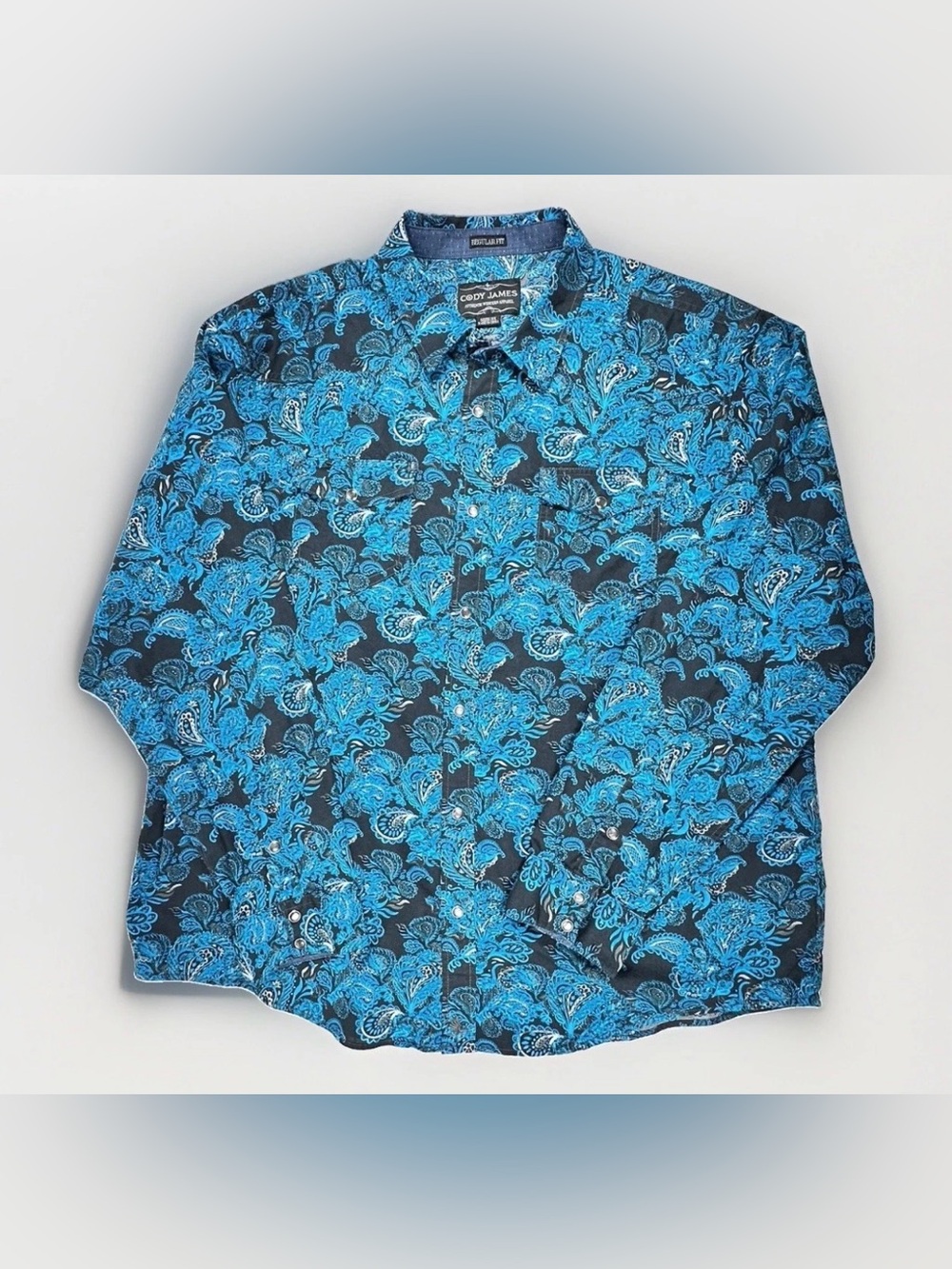 Cody James Western Shirt Men's 3XL Black Blue Paisley Pearl Snap Cowboy Cotton